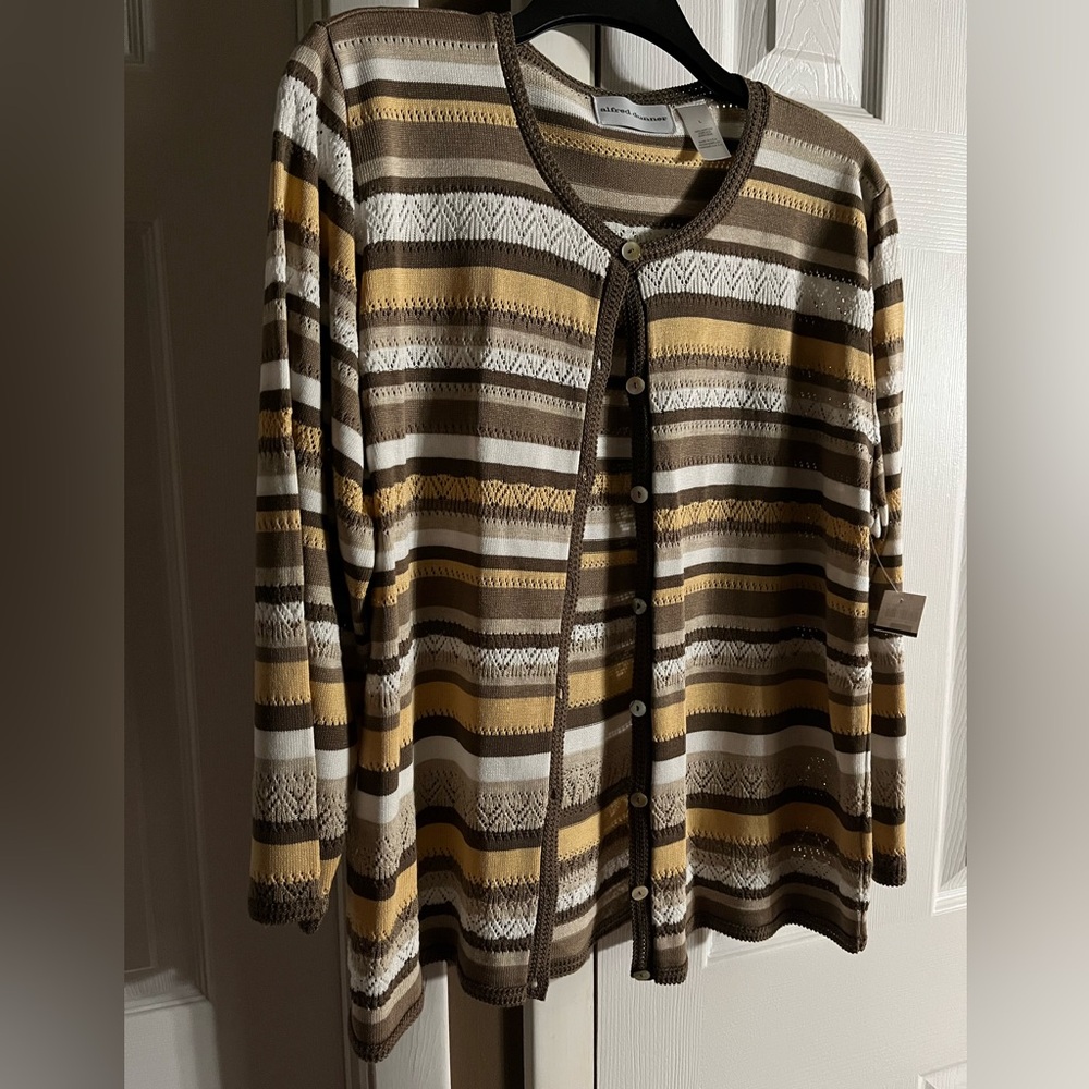 Alfred Dunner Brown and Tan Cardigan Sweater